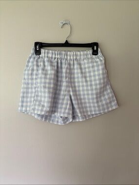 John Galt- Brandy Melville Light Blue Plaid Elastic-Waist Pajama Shorts
